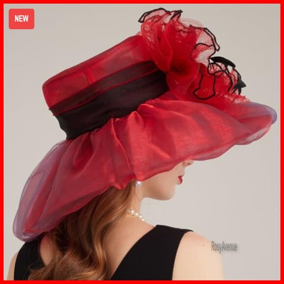 Adjustable Organza Fedora with Removable Flowers, Wide Brim Sun Hat